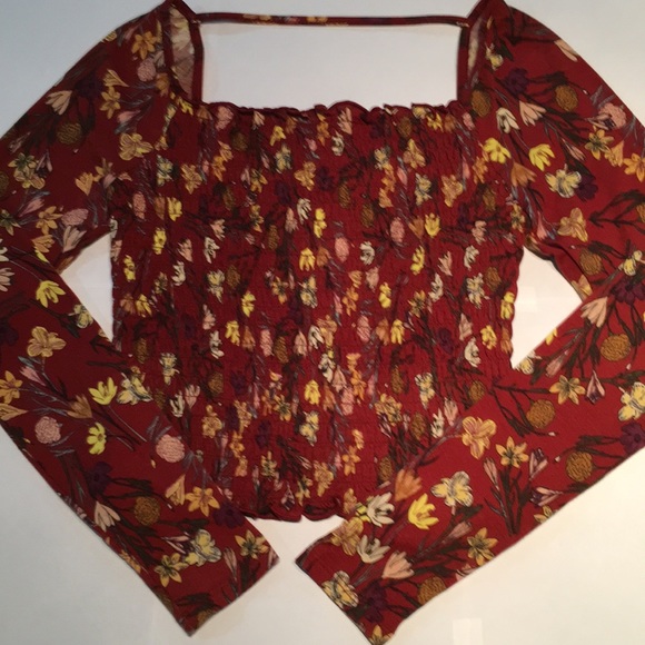 love, Fire Tops - Burgundy Floral Crop Top